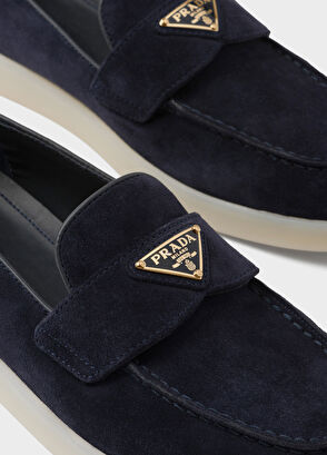 Prada Blue Suede Leather Women's Loafers - 6