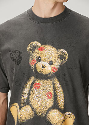 Domrebel Big Kiss Black Teddy Bear Printed T-Shirt - 5