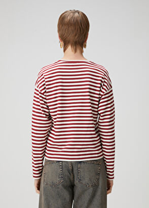 Beymen Club Burgundy White Striped Basic Sweatshirt - 5