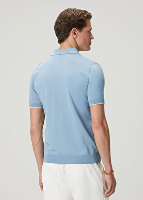 Beymen Club Blue Plain Knit Basic Short Sleeve Knitwear Polo - 6