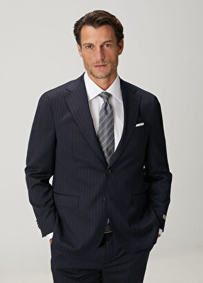 Drop 4 Lacivert Çizgi Desenli Yün Takım Elbise - Görsel 6