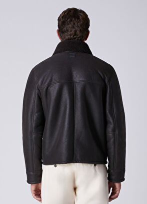 Beymen Club Koyu Kahverengi Shearling Yaka Deri Mont - 6