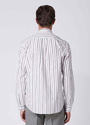 Beymen Club Slim Fit Brown White Stripe Patterned Shirt - 5