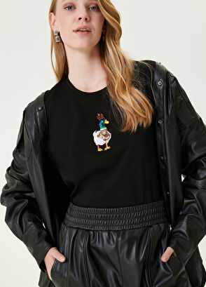 Beymen Club Siyah Bisiklet Yaka Nakışlı T-shirt - 3