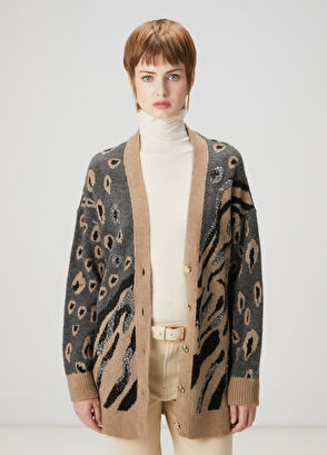 Beymen Club Gri Camel Leopar Desenli Hırka - 3