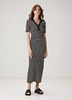 Beymen Club Black Striped Midi Polo Dress - 4