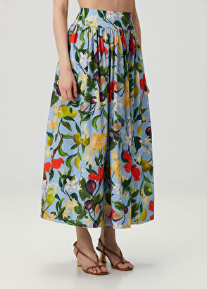 Beymen Collection Mavi Çiçekli Midi Poplin Etek - 3