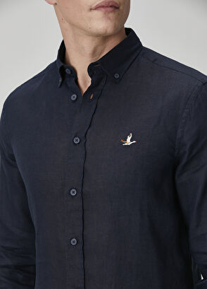 Beymen Club Comfort Fit Lacivert Keten Gömlek - 6