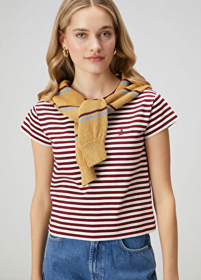 Beymen Club White Burgundy Striped T-shirt - 6