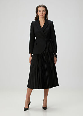 Siyah Tafta Etekli Midi Ceket Elbise - Görsel 5