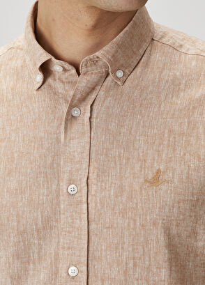 Beymen Club Comfort Fit Açık Kahverengi Keten Gömlek - 5