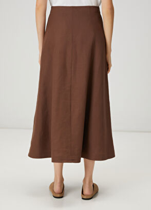 Beymen Club Kahverengi Düğmeli Midi Keten Etek - 5