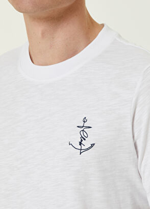 Beymen Club Beyaz Çapa Nakışlı Club Yazılı Flamlı T-shirt - 5