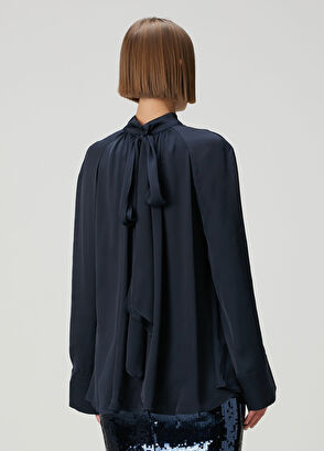 Rotate Birger Christensen Navy Blue Satin Blouse - 4