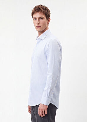 Beymen Club Comfort Fit Blue White Striped Non-Iron Shirt - 5