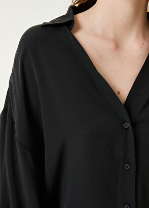 Beymen Club Siyah Kaçık Yaka Twill İpek Gömlek - 5