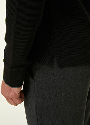 Beymen Club Slim Fit Siyah Polo Yaka Ottoman Dokulu Sweatshirt - 6