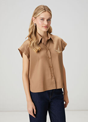 Beymen Club Bej Taşlı Kolsuz Tafta Gömlek - 4