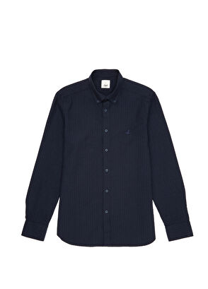 Beymen Club Slim Fit Navy Blue Embossed Textured Shirt - 8