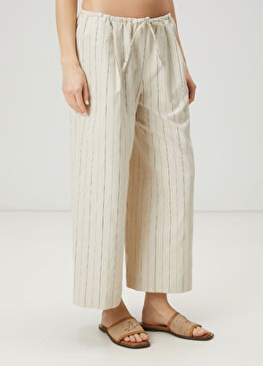 Beymen Club Ekru Beli Kordonlu Çizgi Desenli Pantolon - 3