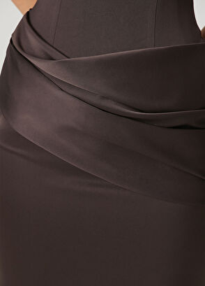 Antrasit Straplez Maksi Abiye Elbise - Görsel 6