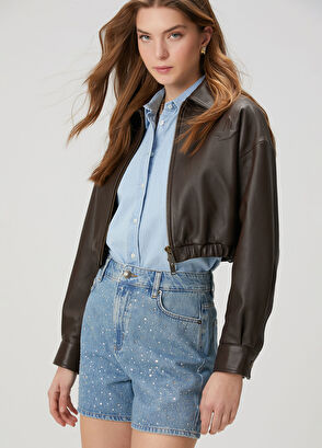 Beymen Club Kahverengi Crop Deri Ceket - 3