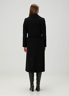 Siyah Kuşak Detaylı Yün Palto - Görsel 7