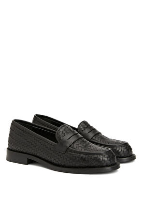 Beymen Club Black Knit Textured Women's Leather Loafer - 7