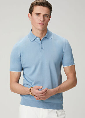 Beymen Club Blue Plain Knit Basic Short Sleeve Knitwear Polo - 5