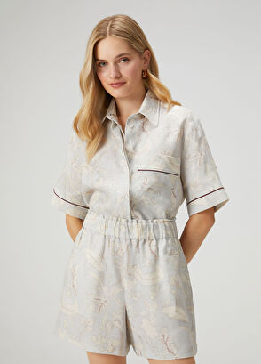 Beymen Club Mavi Şal Desenli Keten Gömlek - 4