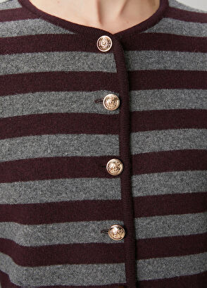 Beymen Club Grey Burgundy Striped Knit Jacket - 6