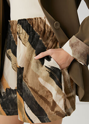 Beymen Club Çok Renkli Fırça Desenli Keten Şort - 5