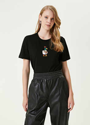 Beymen Club Siyah Bisiklet Yaka Nakışlı T-shirt - 4