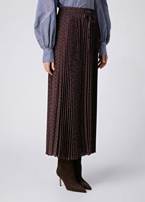 Beymen Club Plum Patterned Pleated Midi Skirt - 3