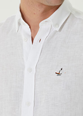 Beymen Club Comfort Fit Beyaz Keten Gömlek - 5