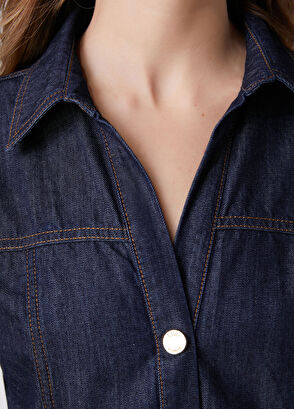 Beymen Club Lacivert Beli Büzgü Detaylı Denim Gömlek - 7