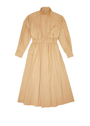 Beymen Club Beige Collar Zippered Midi Taffeta Dress - 6