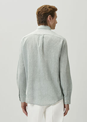 Beymen Club Comfort Fit Su Yeşili Keten Gömlek - 6