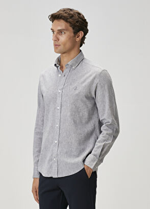 Beymen Club Comfort Fit Grey Linen Shirt - 3