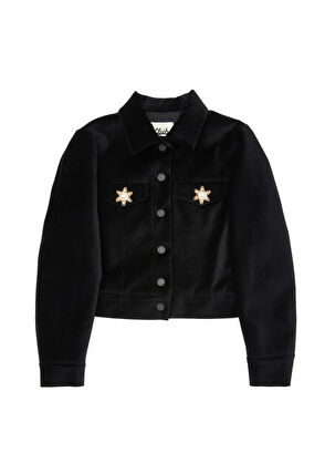 Beymen Club Siyah Taşlı Aksesuarlı Kadife Trucker Ceket - 8