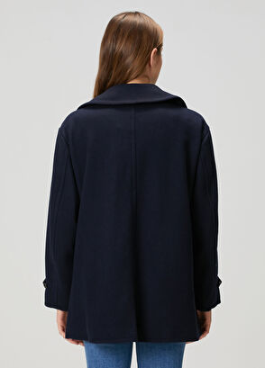 Lacivert Kruvaze Yün Kaban - Görsel 6