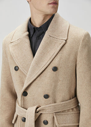 Beymen Club Beige Double-Breasted Wool Coat - 6