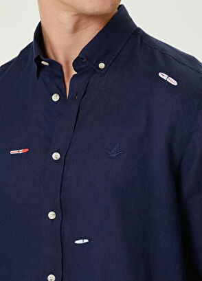 Beymen Club Comfort Fit Surfboard Embroidered Linen Shirt - 6