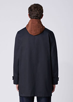 Beymen Club Navy Blue Tan Hooded Reversible Overcoat - 6