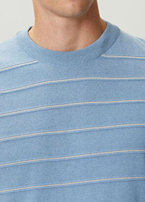 Beymen Club Blue Embossed Stripe Textured Short Sleeve Sweater - 6