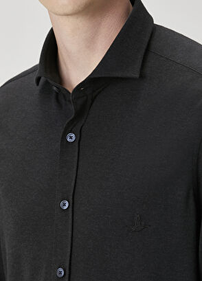 Beymen Club Slim Fit Siyah Flanel Görünümlü Örme Gömlek - 7