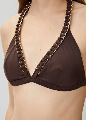 Beymen Club Triangle bikini top with brown hoop chain - 7