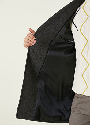 Beymen Club Grey Melange Wool Coat with Inner Collar Detail - 9