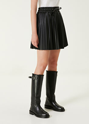 Beymen Club Siyah Pileli Mini Suni Deri Etek - 3