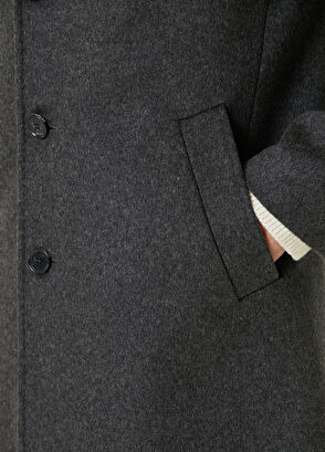 Beymen Club Grey Melange Wool Coat with Inner Collar Detail - 7